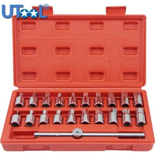 3/8 Dr M16 Oil Drain Sump Plug Socket Key Removal Tool Set 21PC/18PC/12PC