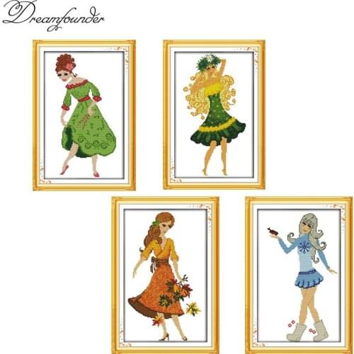 4 season skirt cross stitch kit girl cross-stitch set 18ct 14ct 11ct count print canvas stitches embroidery handmade supplies