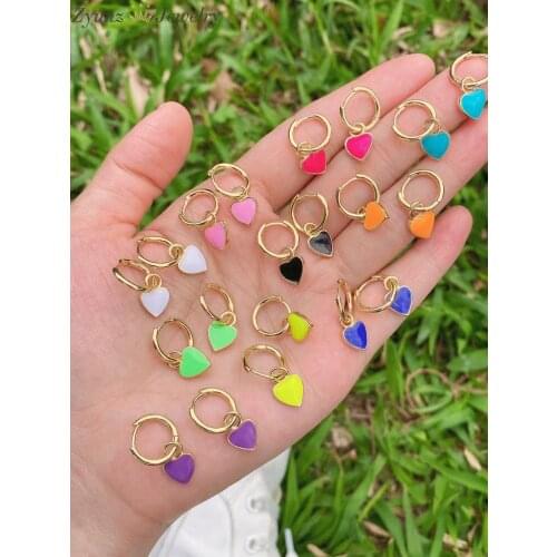 5 Pairs, Cute Enamel Heart Hoop Earrings For Women Gold Color Neon Enamelled Earrings Brinco Fashion Jewelry Pendientes Mujer