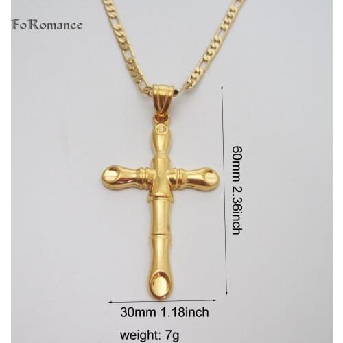 YELLOW GOLD GP 24INCH CUBAN LINK CHAIN OR FIGARO CHAIN PLAIN BAMBOO SHAPED JESUS PENDANT CROSS NECKLACE GREAT GIFT