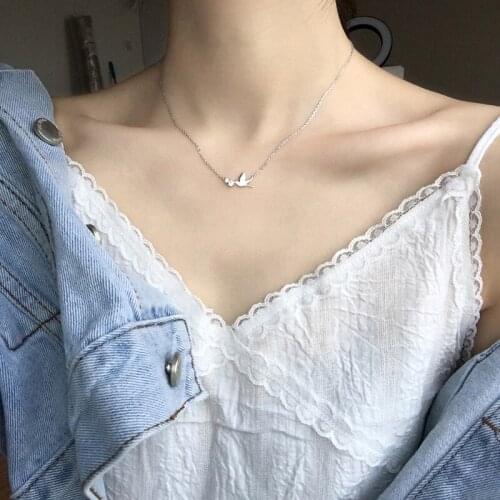 ModaOne Peace White Pigeon Chic Silver Color Cubic Zirconia Clavicle Chain Necklace For Women Girls Trendy Fashion Jewelry