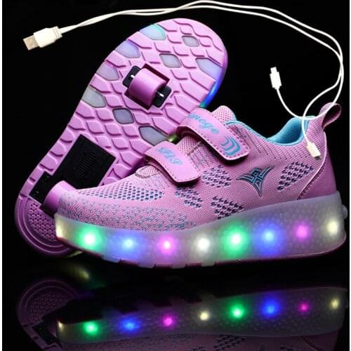 New Pink Blue Red USB Charging Fashion Girls Boys LED Light Roller Skate Shoes For Children Kids Sneakers With Wheels Two wheels