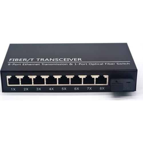 FTTH 10/100M Fiber Optic Media Converter 1*SC single mode dual fiber 8*RJ45 Ethernet Transceiver