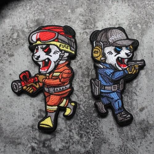 Race Tribute Fire Fighter Badge Embroidery Panda Military Tactical Patch Velcro Emblem Appliques Fabric Embroidered For Clothes