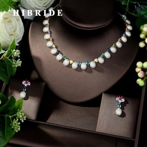 HIBRIDE Luxury Bridal Wedding Jewelry Sets New Sparkling AAA Cubic Zircon New Design 2pcs Jewelry Set Women Weddings Party N-605