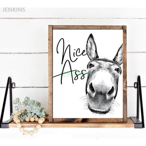 Nice Funny Sign Vintage Donkey Posters and Prints Black White Wall Art Canvas Painting Pictures for Toilet Bathroom Decor