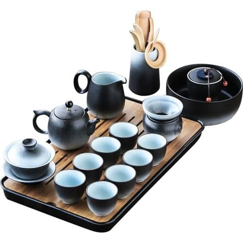 China Ceramic Tea Set Household Kung Fu Tea Set Simple Modern Living Room Ceramics Dry Pour Tea Tray Kung Fu Tea Set Teapot Set