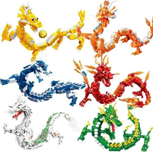 Chinese Oriental Mythology Loong Dinosaur Building Blocks Creative Animated Movie City Bricks Dragon Set for Children Kids Toys