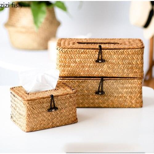 Rattan Tissue Box Nordic Rectangle Bedroom Desktop Finishing Modern Living Room Restaurant Tissue Storage Boxes Home Accessories