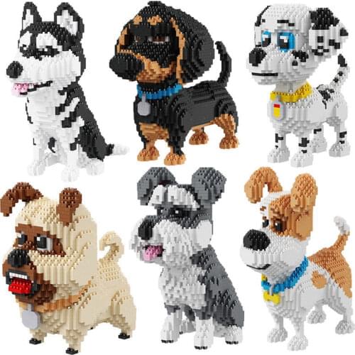 Creative blocks Lovely Animals Cartoon Pet Dogs Moc Moduler Building Blocks Bricks Action Figure Mini Dimond Model Husk Toy