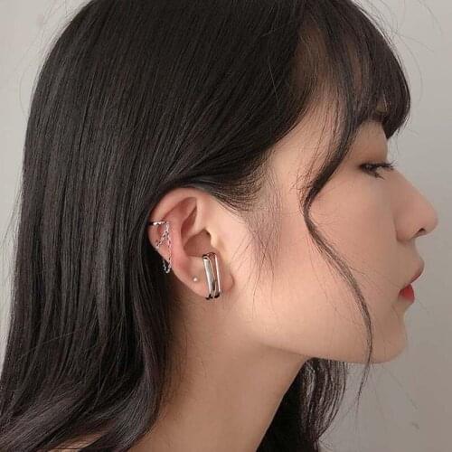 Round Circle No Pierced Ear Cuff Clip Chain Tassel Clip Earrings For Women Silver Color Korean Jewelry Female Earcuff