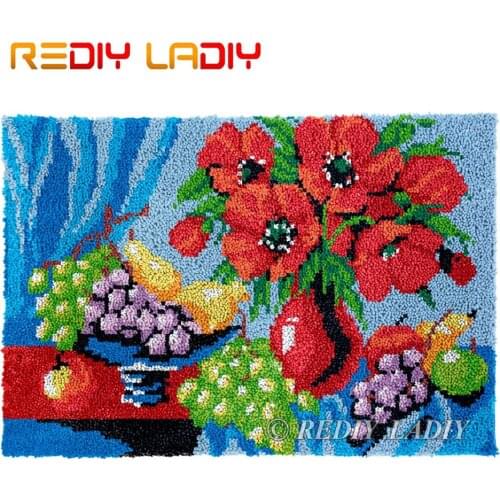 Latch Hook Rug Poppies Fruits Chunky Yarn Tapestry Kits Crocheting Cushion Mat DIY Carpet Rug Needlework Hobby & Crafts 84*58cm