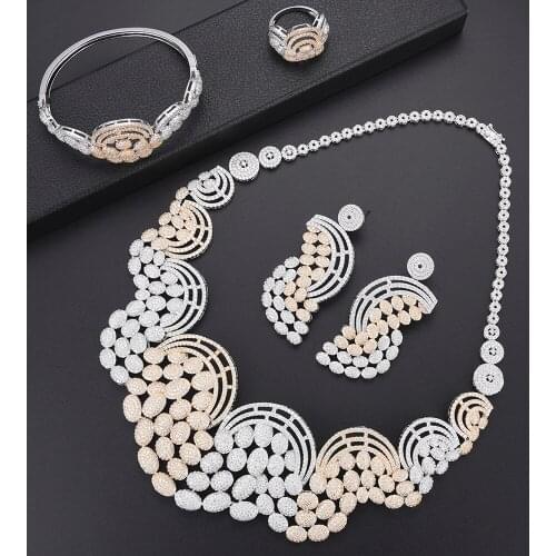 LARRAURI Famous Super Brand 4 PCS Big statement Necklace Bangle Earrings Ring Jewelry Sets For Women Wedding African Accessories