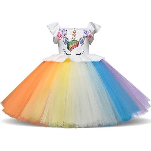 Summer Dash Rainbow Tutu Dress Baby Birthday Outfit Mesh Rainbow Dress Little Pony Girl Princess Flower Girl Dress 5Y