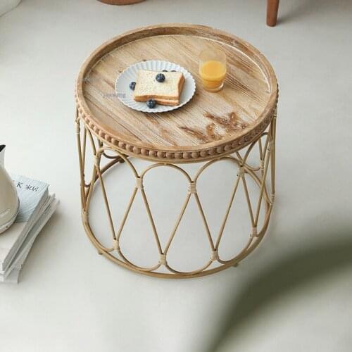 Nordic Living Room Furniture Rattan Coffee Tables Modern Small Apartment Household Round Tea Table Hotel Lobby Bedroom End Table