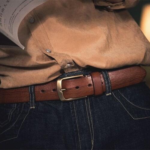 Belt Mens Luxury First Layer Cowhide Fashion Belt Black Retro Copper Buckle Mans Belt Jeans Casual Belt Leather Width 3.8cm