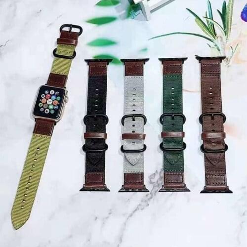 Nylon Watchband for Apple Watch Band Series 6 5/4/3/2/1 Sport leather Bracelet 42mm 44mm 38mm 40mm Strap For iwatch Band