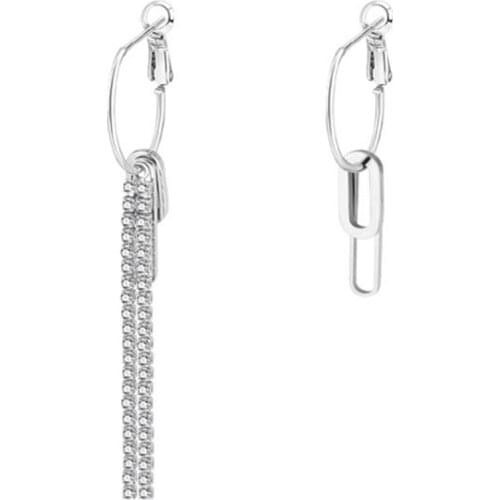 New Fashion Metal Long Tassel Earrings Punk Hip-Hop Style Asymmetric Chain Earrings Ear Clip