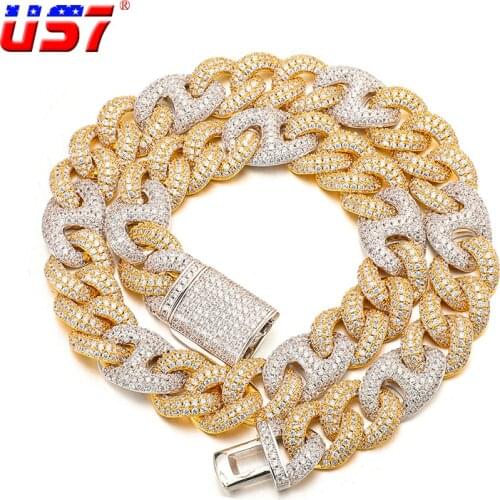 US7 15mm Miami Cuban Link Necklace&Bracelet Iced Out Cubic Zirconia Color Matching Necklace For Women Hip Hop Charm Jewelry Set