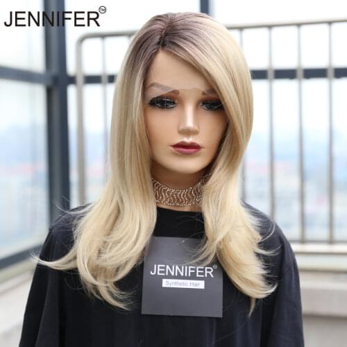 Synthetic wig Medium Straight 613 Color Side Part Lace Wigs for Women Glueless High Temperature Fiber Daily Wear Wig