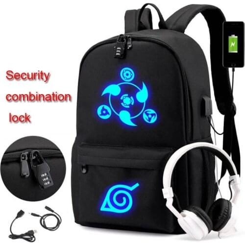 Akatsuki Itachi Sharingan Anti-theft Backpack Luminous Usb Laptop School Bag For Girls Boys Teenagers Childrens Cool Bookbag