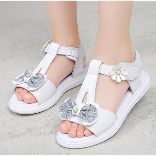 New Summer Girls Shoes Flat Heel Sandals For Girls Little Big Kids Shoes Princess Dress Bow Fashion Shoes Teenage Girls