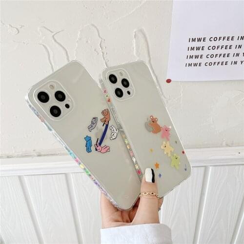 2021 Groove TPU Funny Bear Precision Case For iPhone12 Mini/11/12Pro Max XR XS Max,Side Print Cover For iPhone SE 7 8Plus Capa