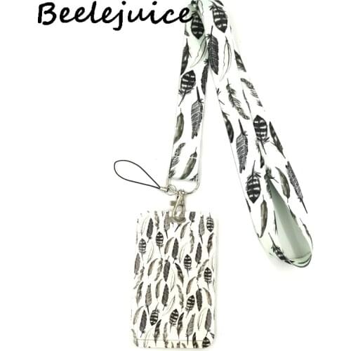 Vintage Leaves Feathers Creative Lanyard Card Holder Student Hanging Phone Lanyard Badge Subway Access Card Holder Accessories