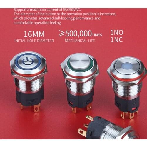 High quality 16mm Ring light waterproof Stainless Steel metal button switch