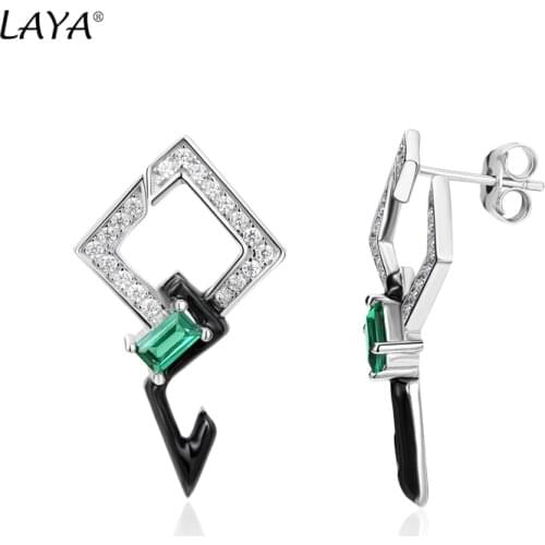 925 Sterling Silver Fashion High Quality Zircon Synthetic Green Crystal Black Enamel Earrings For Womens Wedding Party Jewelry