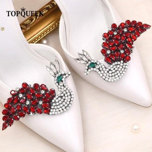TOPQUEEN-X36 2pcs Red Women Crystal Shoe Clip Decoration Rhinestone Charm Metal Shoe Buckle Bird Bridal Shoes Accessories