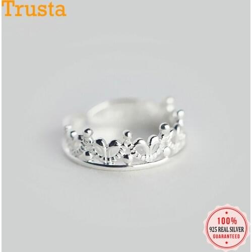 Trusta Women 100% 925 Sterling Silver Fashion Jewelry Princess Crown Cocktail Ring Sizable 5 6 7 Girls Kids Xmas Gift DS117