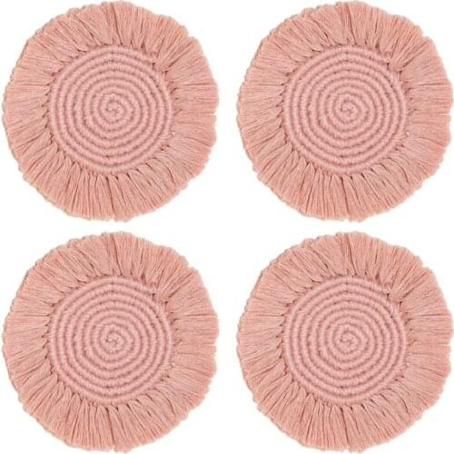 4PCS Boho Woven Coasters Macrame Table Pad Home Decor Placemat for Table Desk Coffee Drinks Kitchen Living Room