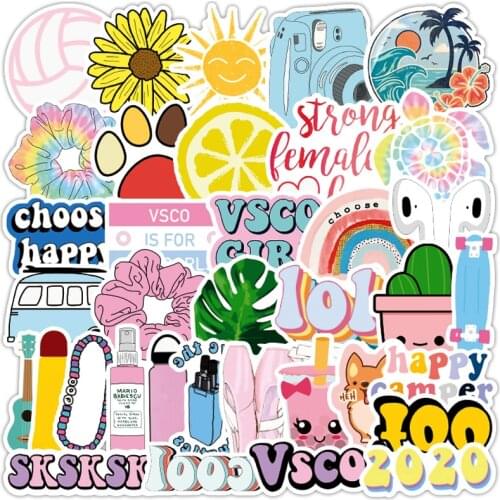 50PCS Cartoon VSCO Girls Kawaii Stickers Phone Laptop Guitar Fridge Graffiti Decal Helmet Waterproof Sticker For Children Toys