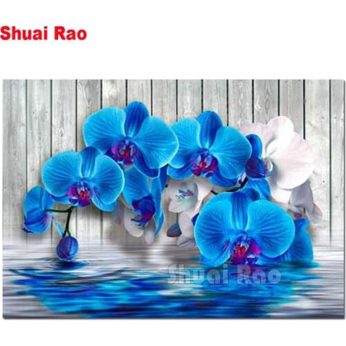 Blue orchid diamond painting new Full Square round Drill Flower Mosaic Picture Of Rhinestones home decoration