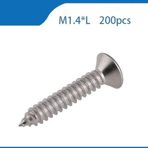 Free shipping 200 Pcs/Lot M1.2 Stainless Steel Flat Head cross recessed countersunk self tapping screw Length steel nails,bolts