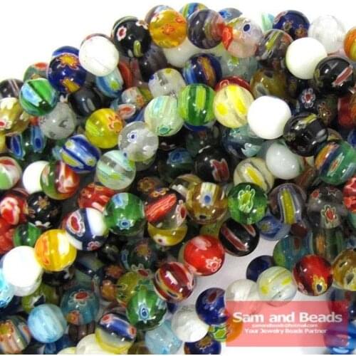 Free Shipping 48pcs/lot 8mm Multi Colors Flowers Lampwork Glass Beads Spacer Beads for Jewelry Making