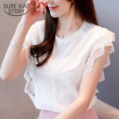 Blusas Mujer De Moda 2021 Sleeveless White Blouse Shirts Chiffon Blouse Women Womens Tops And Blouses Solid Hollow Out 4201 50