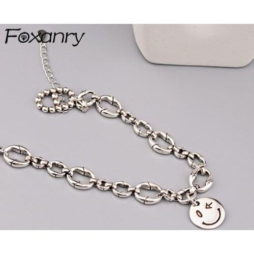 Evimi 925 Sterling Silver Smiling Face Chain Brcacelet for Women Summer New Trendy Vintage Punk Rock Party Jewelry Gifts