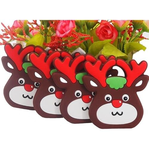 Chenkai 10PCS Silicone Reindeer Teether Baby Cute Animal Teether For DIY Baby Nursing Chewing Teether Chain Pendant Necklace Toy