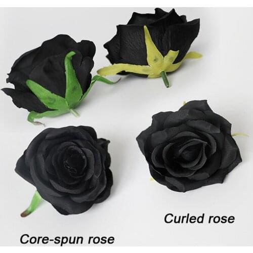 Black Rose Artificial Flowers Head with 7 Head Bunch Silk Flower Bouquet Decoration Wedding Background Home Fake Roses Floral