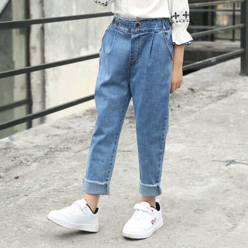 Long Jeans for Girls 8 10 12 years Thicken Elastic Waist Harem Casual Denim Pants Spring Fall Teenage Girls Clothing