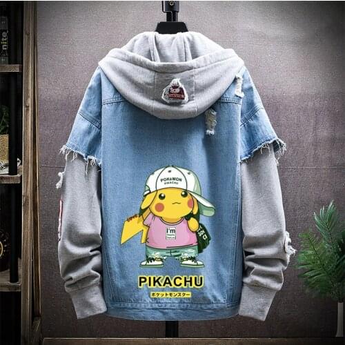 Spring Autumn New Jean Jacket MenS Trendy Fashion Printed Cartoon Hooded Cowboy Coat Male Classic Brand Hip-Hop Denim Clothing
