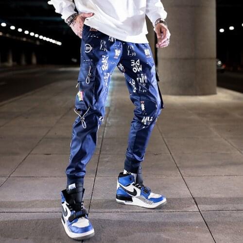 Letter Ribbons Casual Hip Hop Joggers Cargo Pants For Men Block Hit Color Pocket Track Pants Male Trousers Sweatpants Streetwear