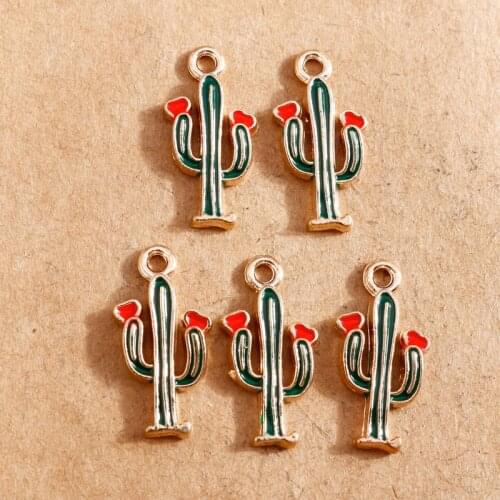 10pcs 9*19mm Enamel Heart Cactus Charms for Jewelry Making Fahsion Earring Pendant Bracelet Necklace Charms DIY Findings