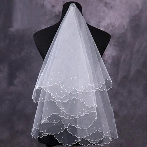 Tulle White Ivory Two Layers Bridal Veil Ribbon Edge Cheap Bride Accessories 75cm Short Women Veil Comb acessorios para noivas