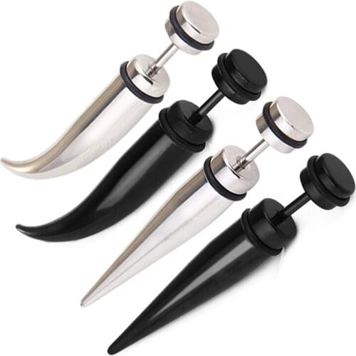 Gothic stainless steel long stud earrings for man women punk black oorbellen brinco masculino kpop accessories jewelry wholesale