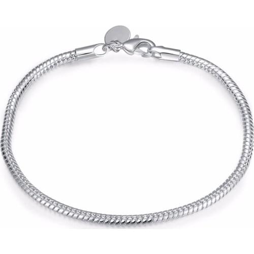 Hot classic fashion 3 mm snake chain round womens bracelet 925 sterling anti-allergic elegance temperament
