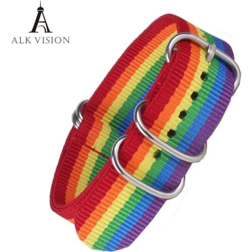 2020 Unisex Rainbow Sports Watchband Ladies Mens Canvas Nylon Strap Watch Accessories Bracelet Wristband Pin Buckl