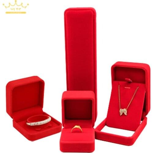 Quality Red Velvet Wedding Jewelry Storage CaseRing Earrings Necklace Pendant Bracelet Storage Organizer Gift Box